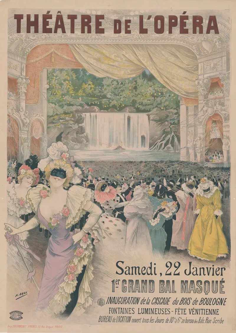 Theatre De Lopera Samedi 22 Janvier 1898 Premier Grand Bal Masque Wall Art by Henri Boulanger Gray - High-Resolution Digital Print