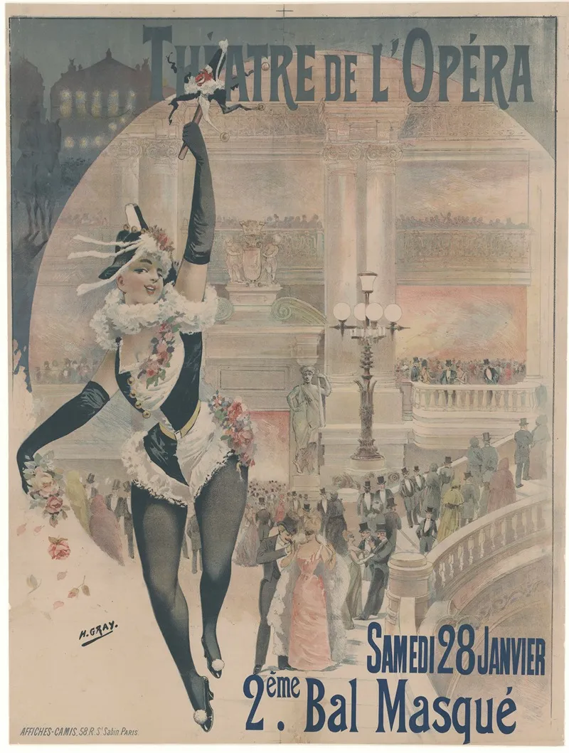 Theatre De Lopera Samedi 28 Janvier 2e Bal Masque Wall Art by Henri Boulanger Gray - High-Resolution Digital Print