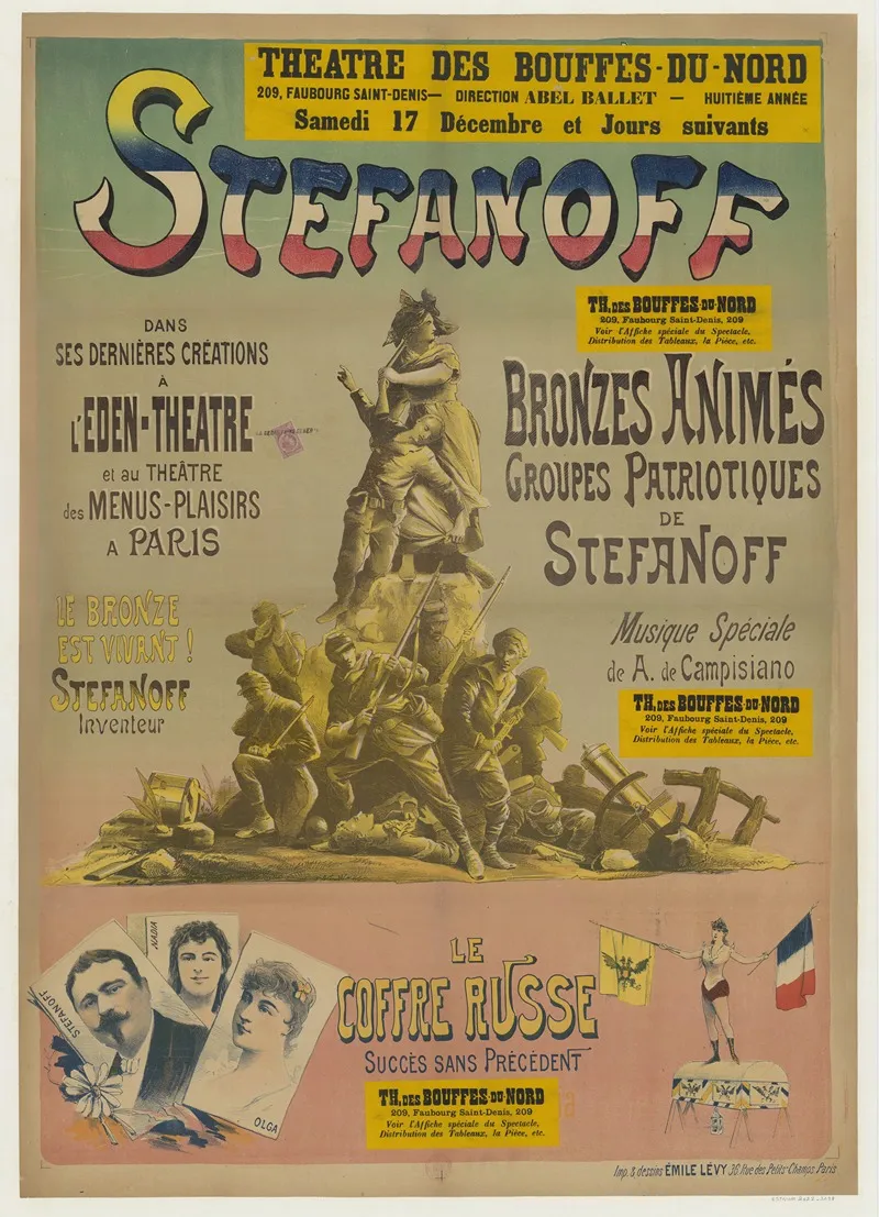 Theatre Des Bouffes Du Nord Stefanoff Dans Ses Dernieres Creations A Leden Theatre Et Au Theatre Des Menus Plaisirs A Paris Wall Art by Imp. Emile Lévy - High-Resolution Digital Print