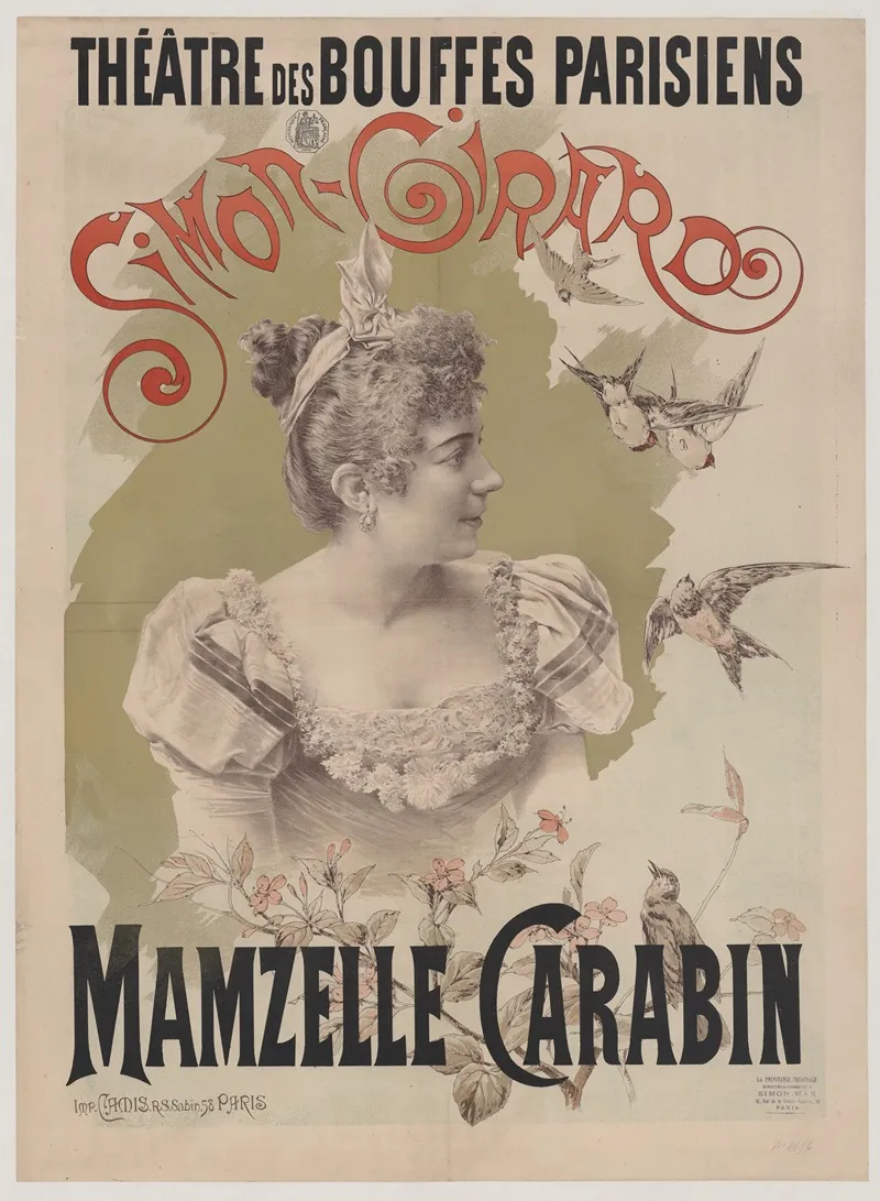 Theatre Des Bouffes Parisiens Simon Girard Mamzelle Carabin Wall Art by Imp. Camis - High-Resolution Digital Print