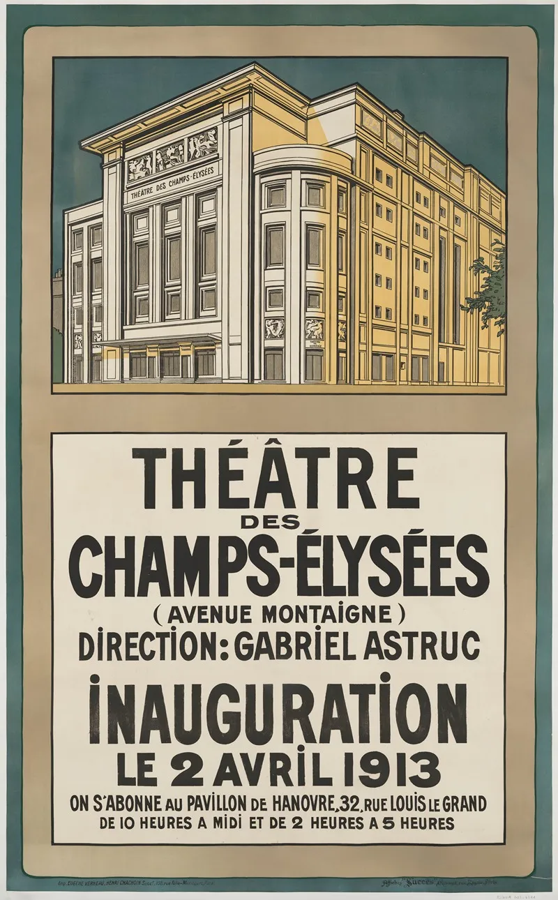 Theatre Des Champs Elysees Avenue Montaigne Direction Gabriel Astruc Wall Art by Imp. H. Chachoin - High-Resolution Digital Print