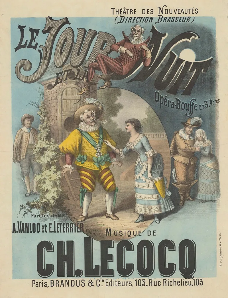Theatre Des Nouveautes Le Jour Et La Nuit Opera Bouffe En 3 Actes Wall Art by Ernest Buval - High-Resolution Digital Print