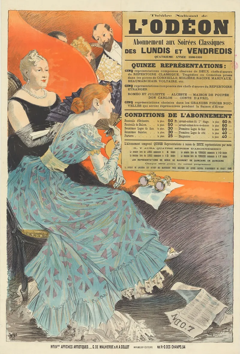 Theatre National De Lodeon Abonnement Aux Soirees Classiques Quatrieme Annees 1890 1891 Wall Art by Eugène Grasset - High-Resolution Digital Print