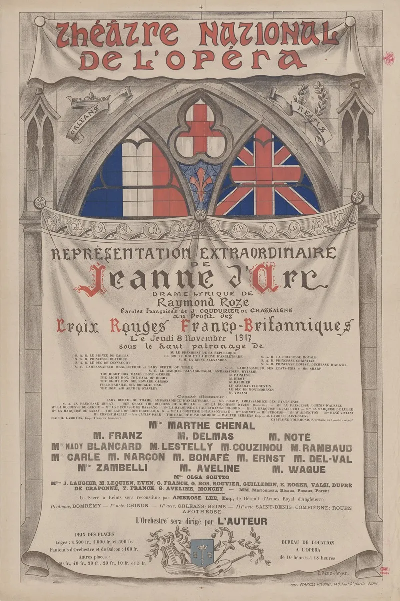 Theatre National De Lopera Representation Extraordinaire Jeudi 8 Novembre 1917 Jeanne Darc Wall Art by René Payen - High-Resolution Digital Print