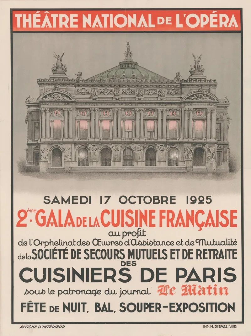 Theatre National De Lopera Samedi 17 Octobre 1925 2eme Gala De La Cuisine Francaise Wall Art by Imp. Diéval - High-Resolution Digital Print