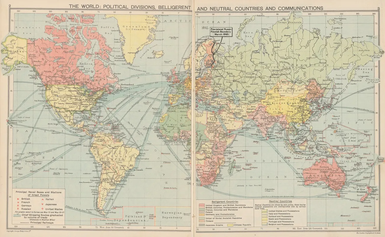The%e2%80%8e %e2%80%8eworld %e2%80%8epolitical%e2%80%8e %e2%80%8edivisions Belligerent And Neutral Countries And %e2%80%8ecommunications Wall Art by London Geographical Institute - High-Resolution Digital Print