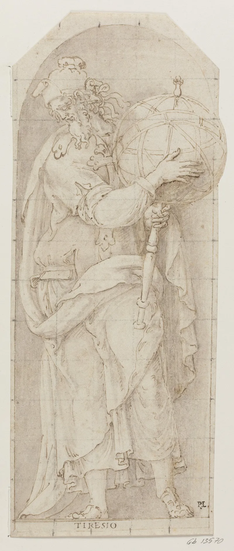 Theresias Vismanden Fra Theben Holdende En Globus Staende I En Niche Wall Art by Giovanni Battista Bertani - High-Resolution Digital Print