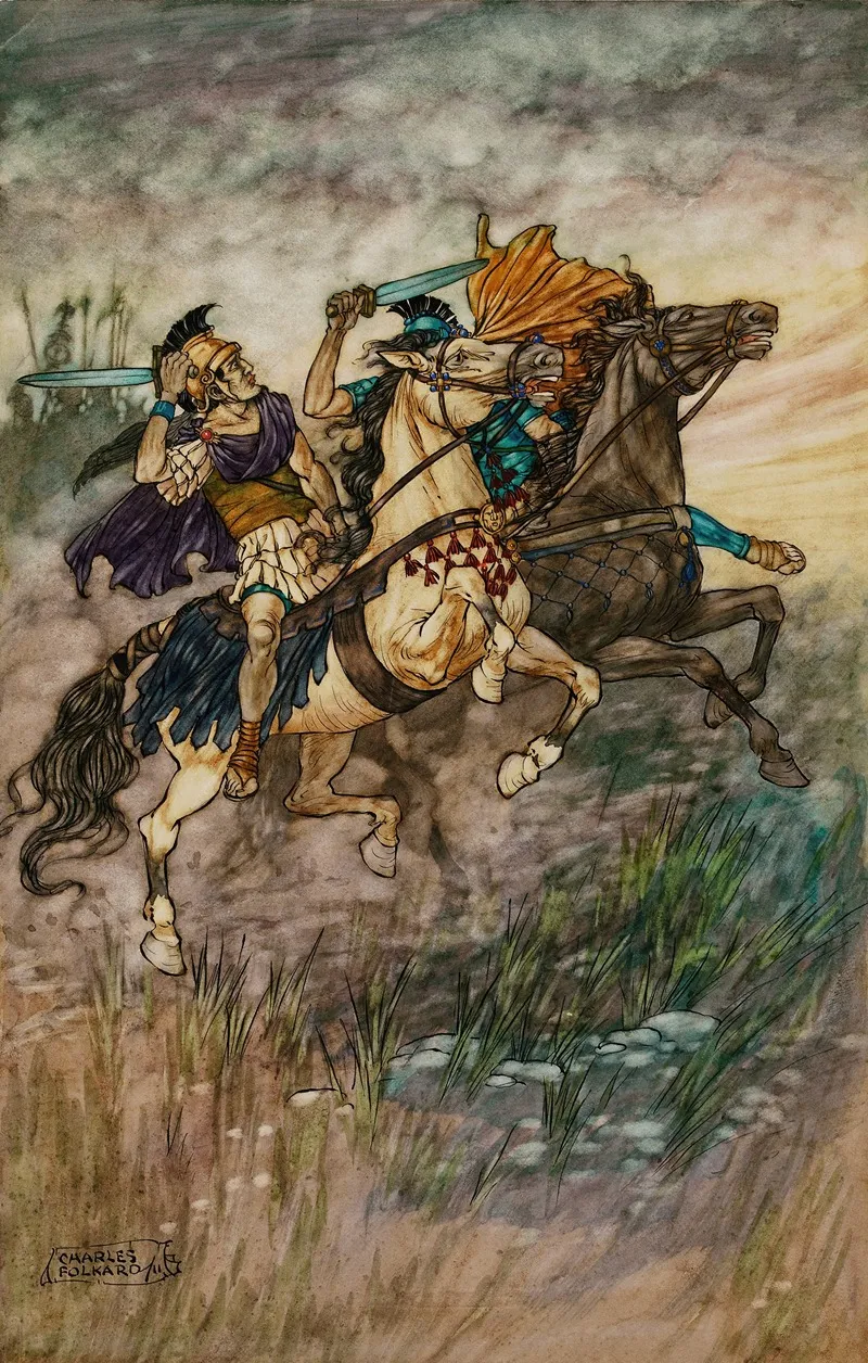 These Two Brave Men Met And Fought Wall Art by Charles Folkard - High-Resolution Digital Print