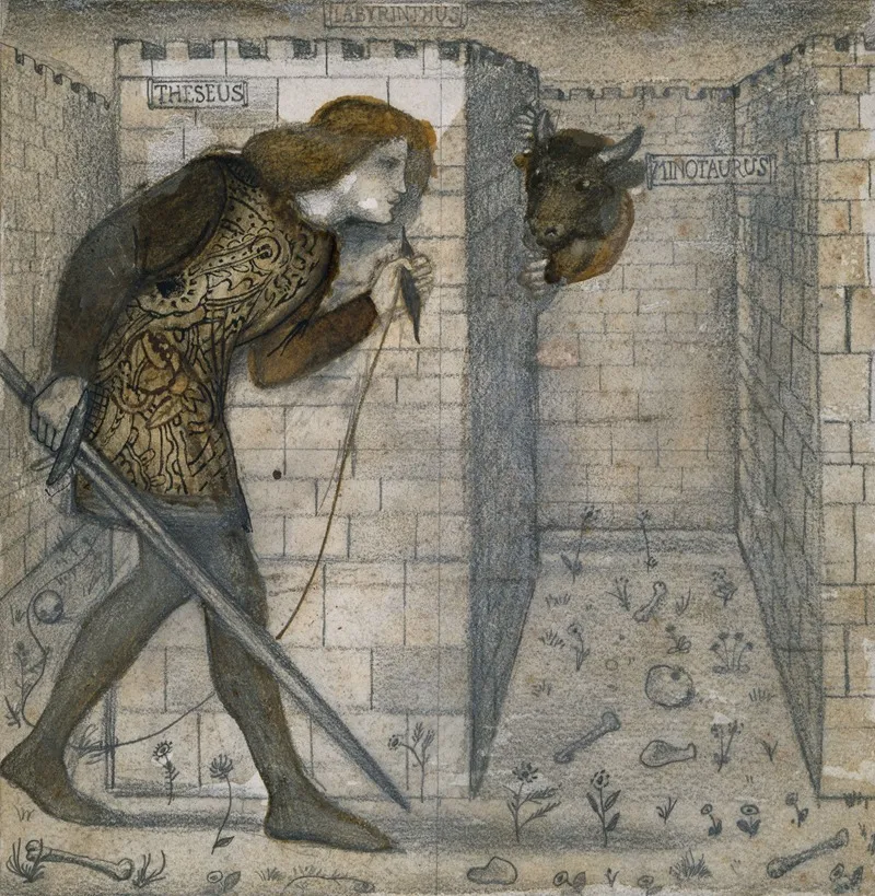 Theseus And The Minotaur In The Labyrinth Wall Art by Sir Edward Coley Burne-Jones - High-Resolution Digital Print