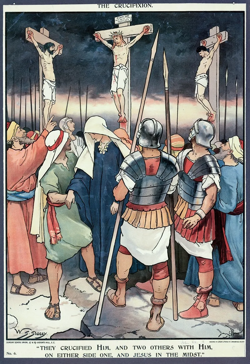 They Crucified Him And Two Others With Him On Either Side One And Jesus In The Midst Wall Art by Walter Sidney Stacey - High-Resolution Digital Print
