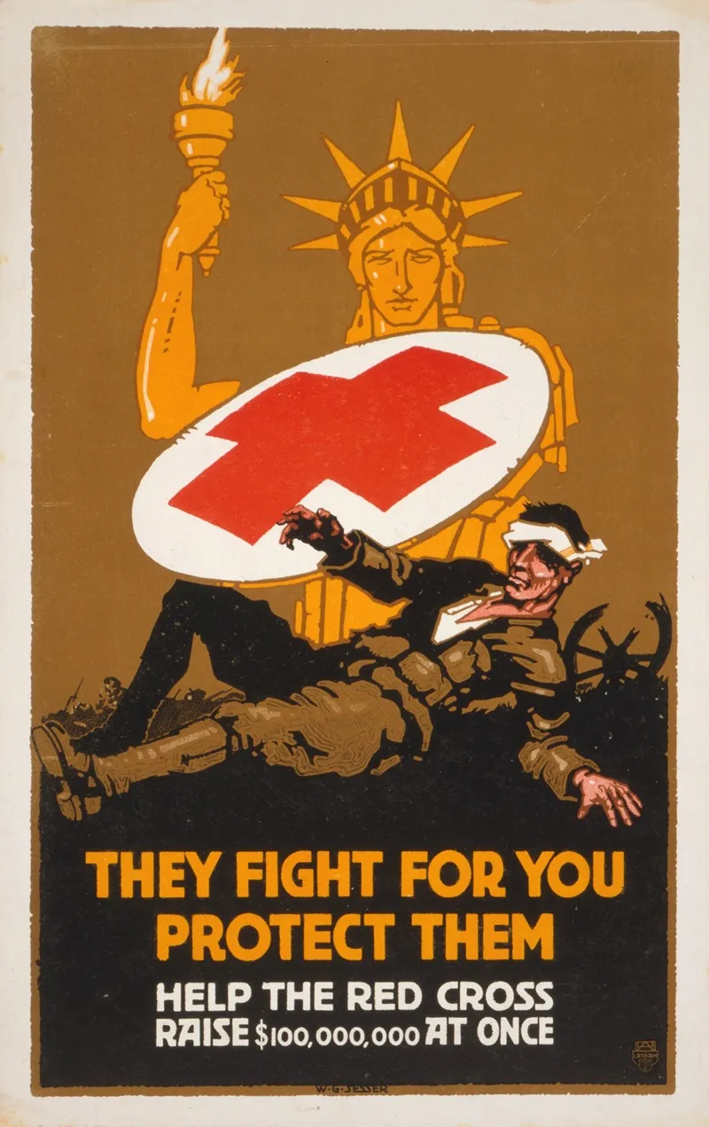 They Fight For You Protect Them Help The Red Cross Raise 100000000 At Once Wall Art by W.G. Sesser - High-Resolution Digital Print
