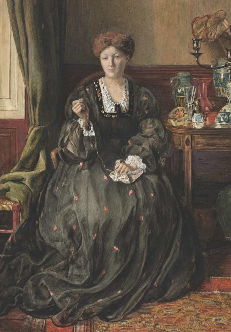 Thinking Portrait Of Emma Madox Brown Wall Art by Catherine Madox Brown - High-Resolution Digital Print