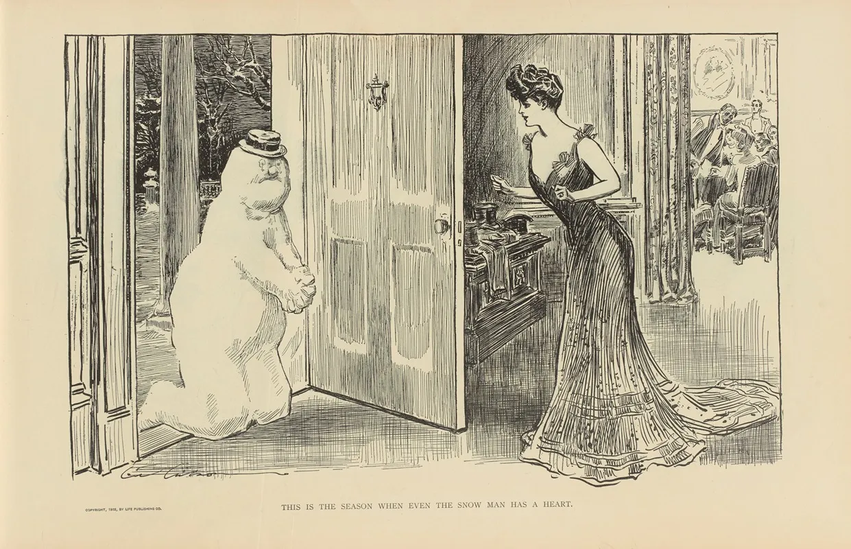 This Is The Season When Even The Snow Man Has A Heart Wall Art by Charles Dana Gibson - High-Resolution Digital Print