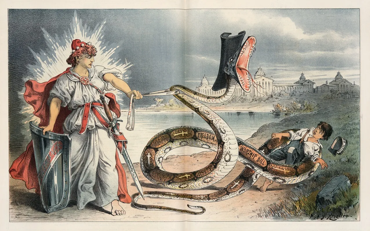 This Is What The Freedom Of Worship Bill Means Can We Hold The Evil In Check Wall Art by Joseph Ferdinand Keppler - High-Resolution Digital Print
