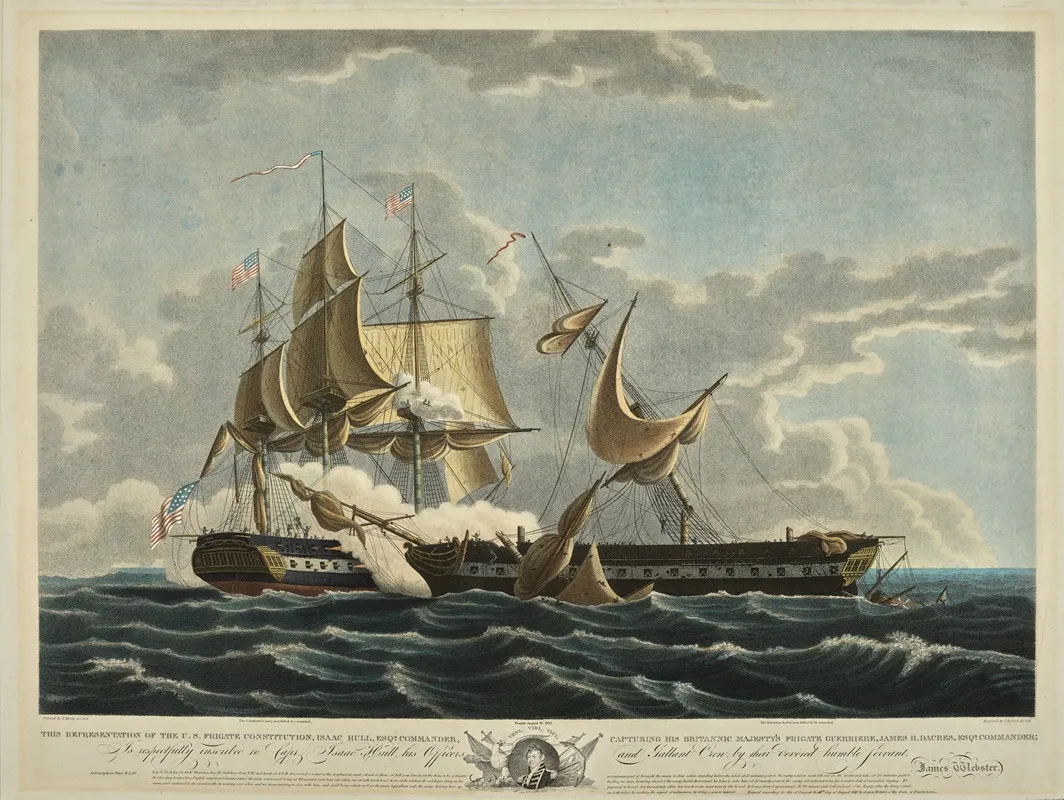 This Representation Of The U S Frigate Constitution Isaac Hull Esquire Commander Capturing His Britannic Majestys Frigate Wall Art by Cornelius Tiebout - High-Resolution Digital Print
