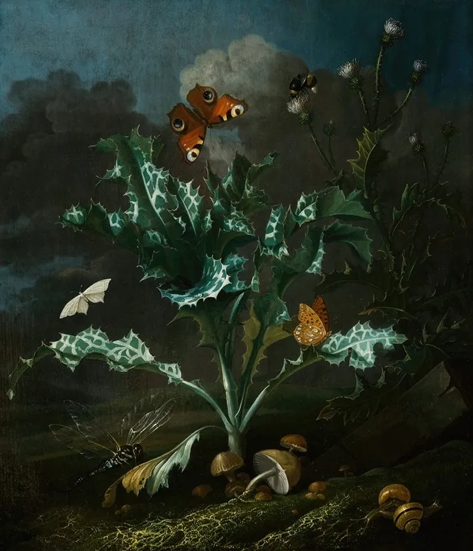 Thistles And Butterflies Wall Art by Otto Marseus van Schrieck - High-Resolution Digital Print