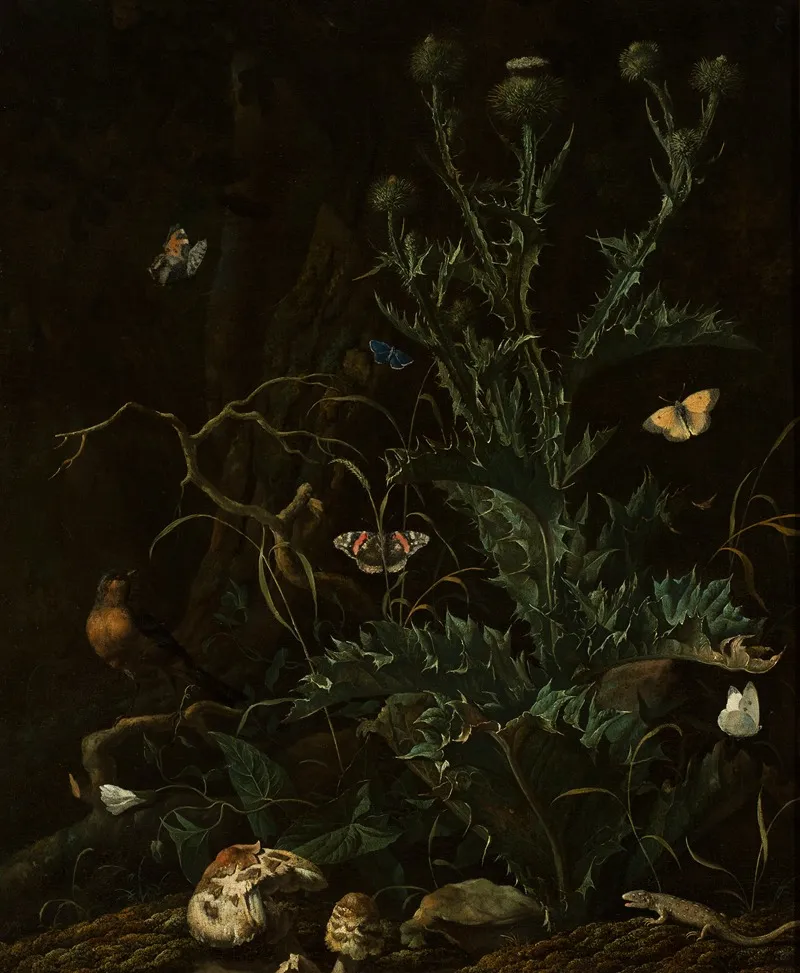 Thistles Butterflies And A Lizard Wall Art by Abraham Jansz. Begeyn - High-Resolution Digital Print
