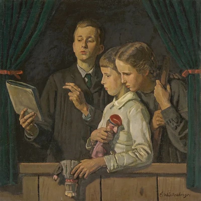 Thomas Franzsepp And Monika At The Kasperle Theater Punch And Judy Show Wall Art by Ernst Würtenberger - High-Resolution Digital Print