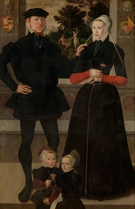 Thomas Gerritzn Doesburch And Claesje Hendricksdr Roeclaes With Their Daughters Wall Art by Master Of The Antwerp Family Portrait - High-Resolution Digital Print
