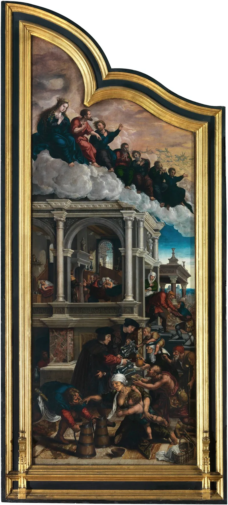 Three Acts Of Mercy Giving The Thirsty To Drink Visiting The Sick And Sheltering Strangers Wall Art by Bernard van Orley - High-Resolution Digital Print