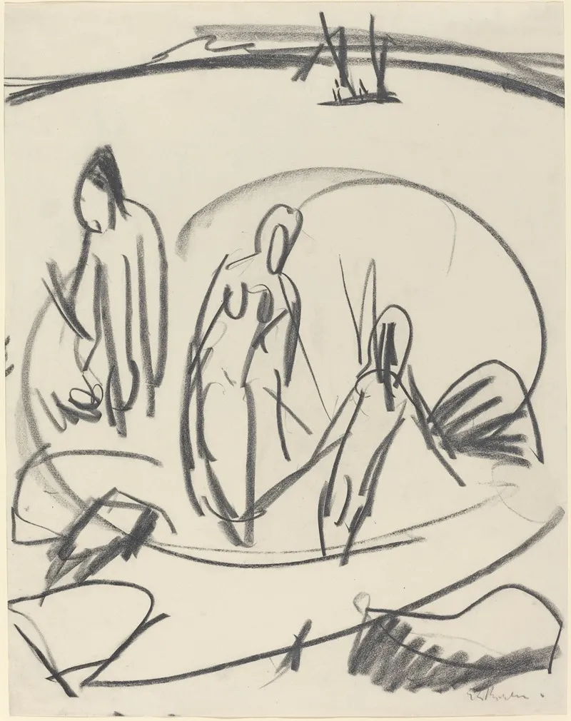 Three Bathers In The Sea Wall Art by Ernst Ludwig Kirchner - High-Resolution Digital Print