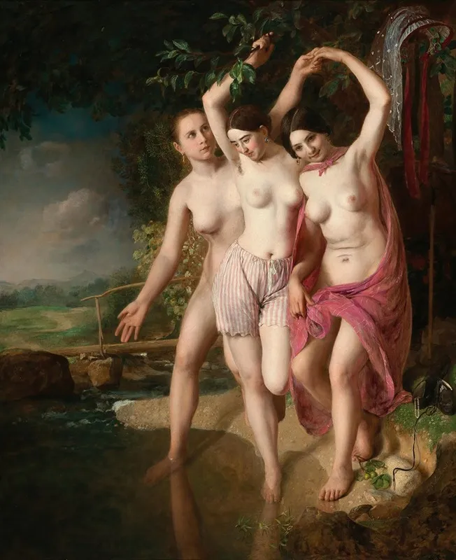 Three Bathers Wall Art by Johann Baptist Reiter - High-Resolution Digital Print