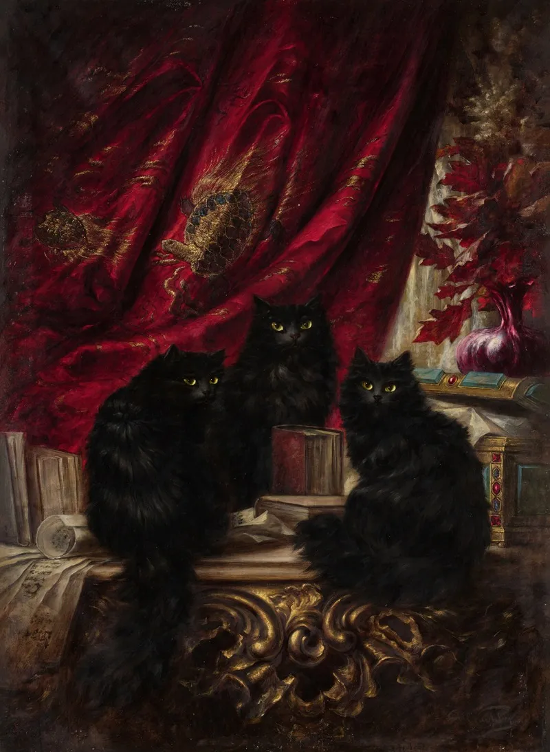 Three Black Cats Wall Art by Carl Kahler - High-Resolution Digital Print