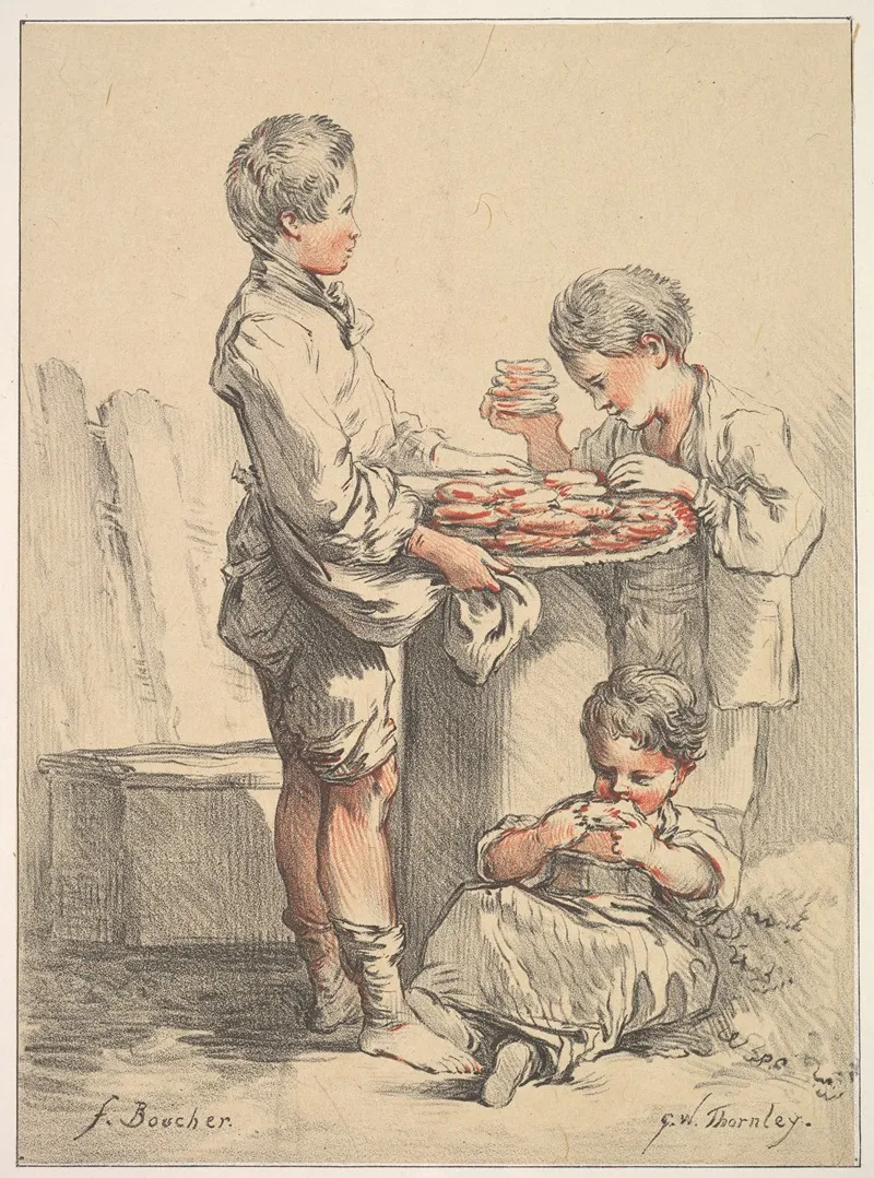 Three Boys With Pancakes Wall Art by Georges William Thornley - High-Resolution Digital Print