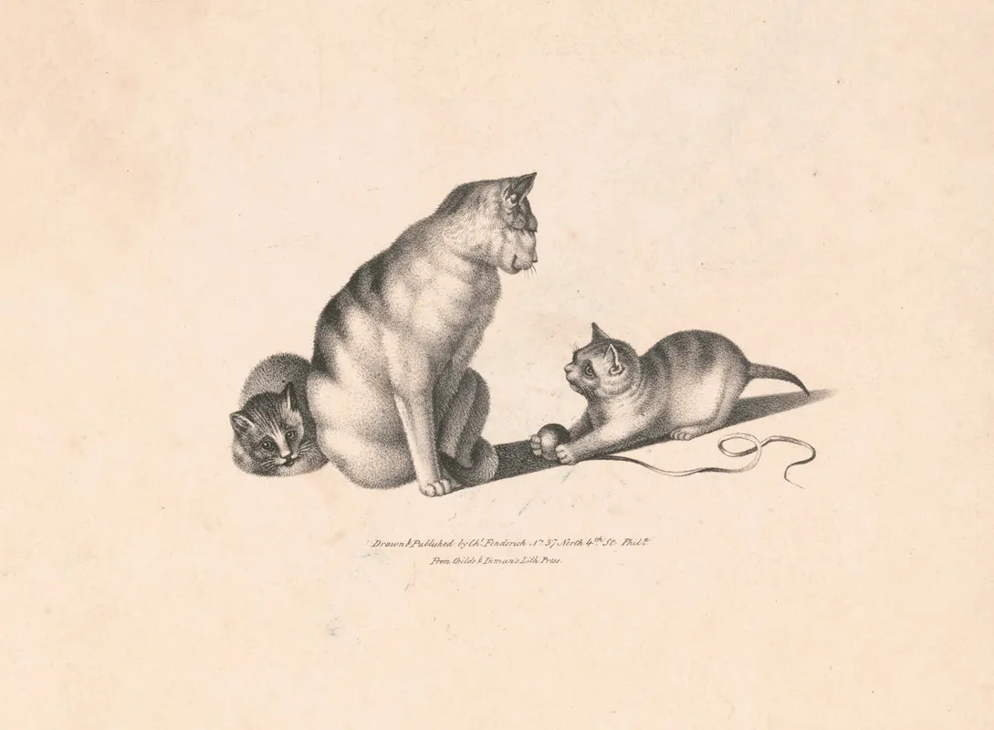 Three Cats Mother And Kittens Wall Art by Charles Fenderich - High-Resolution Digital Print