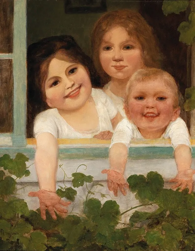 Three Children At The Window Wall Art by Carl von Bergen - High-Resolution Digital Print