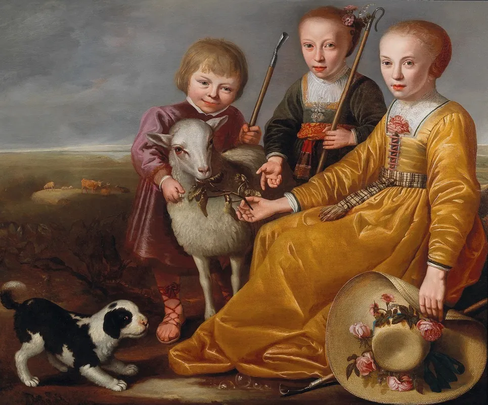 Three Children With A Goat And A Dog In A Landscape Wall Art by Jacob Gerritsz Cuyp - High-Resolution Digital Print