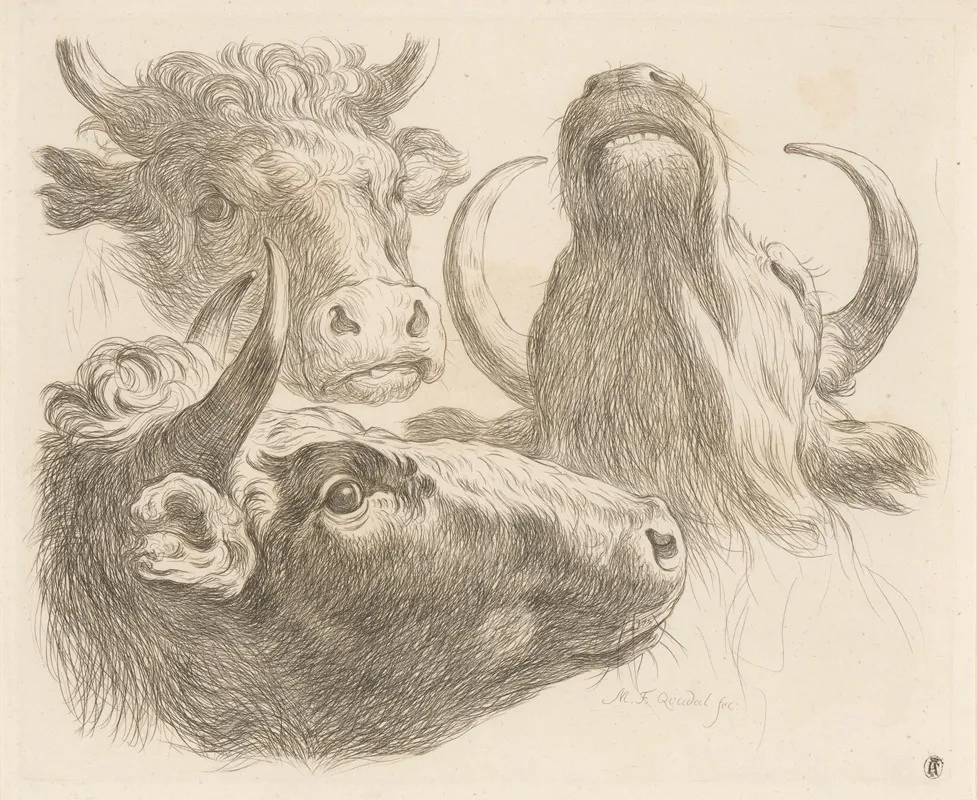Three Cow Heads Wall Art by Martin Ferdinand Quadal - High-Resolution Digital Print