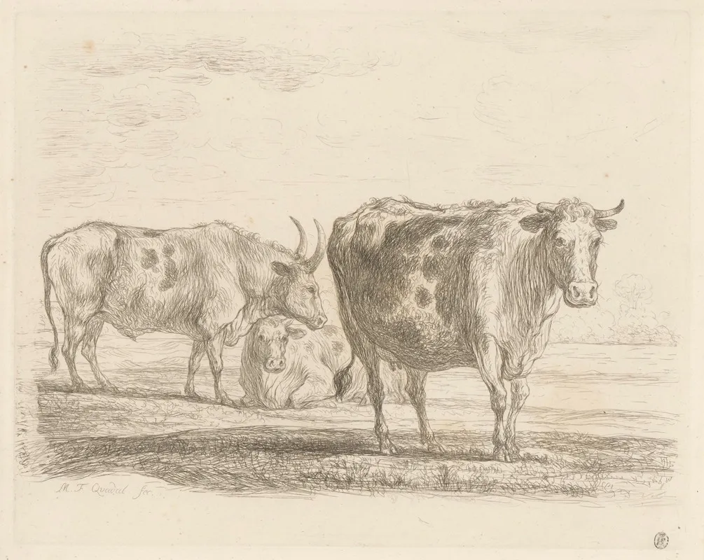 Three Cows Wall Art by Martin Ferdinand Quadal - High-Resolution Digital Print