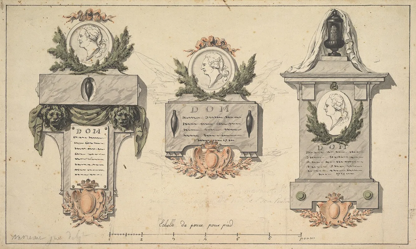 Three Designs For A Funerary Monument Or Epitaph It