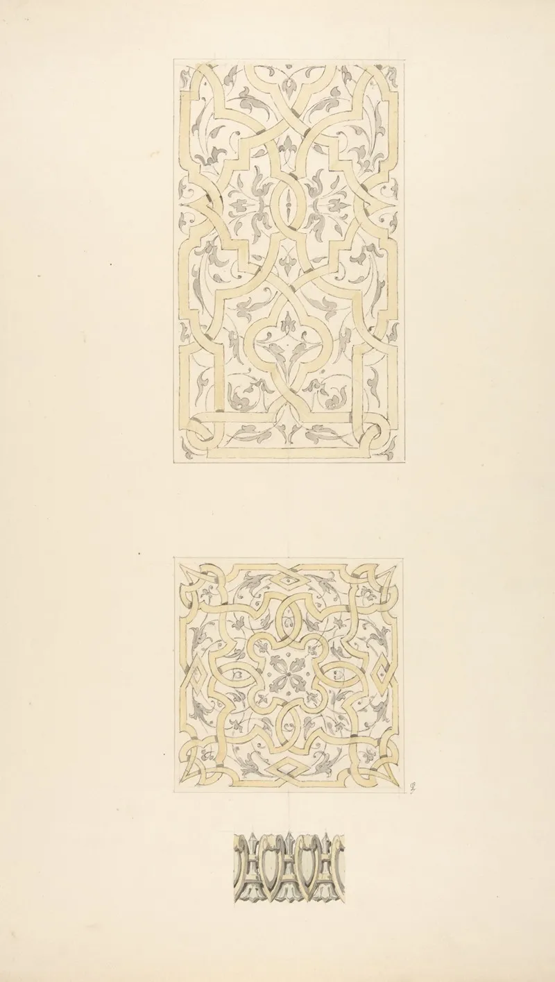 Three Designs For Decorative Motifs In Strapwork Rinceaux And Egg And Dart Patterns