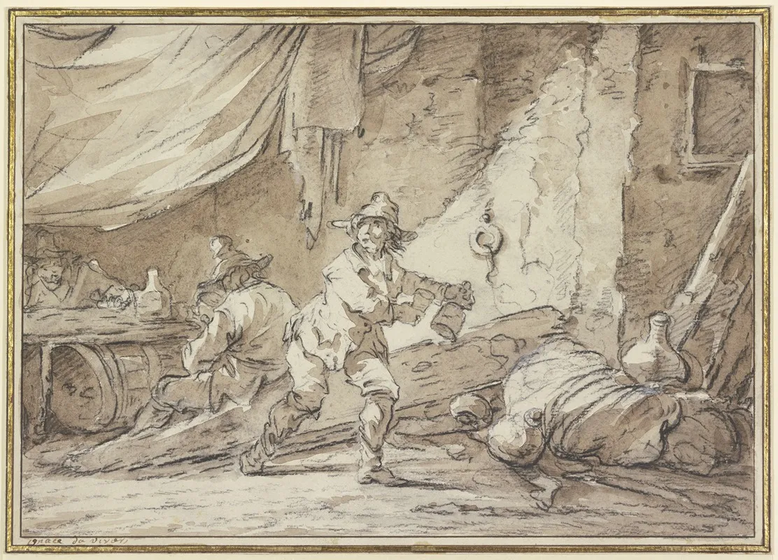 Three Drinking Farmers Wall Art by Ignace Duvivier - High-Resolution Digital Print