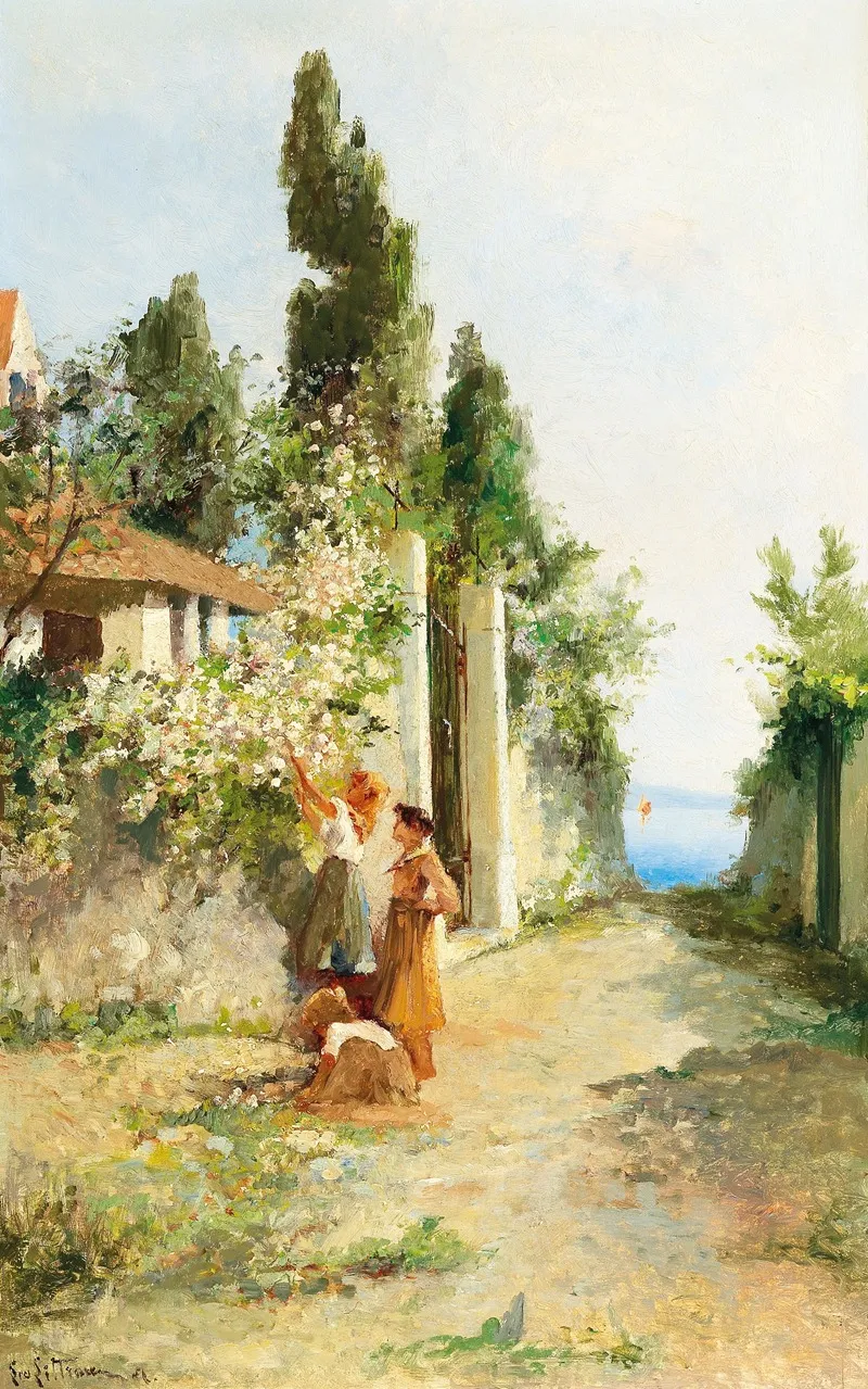 Three Girls Gathering Roses