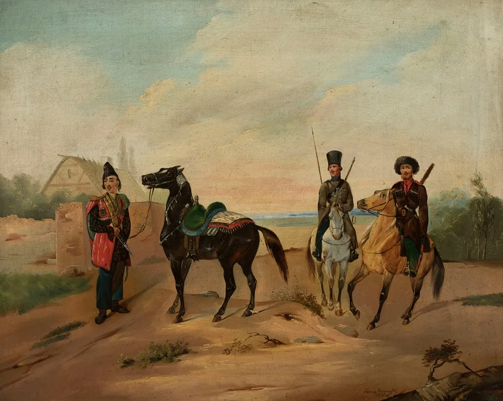 Three Horsemen On The Road Wall Art by Tadeusz Brodowski - High-Resolution Digital Print