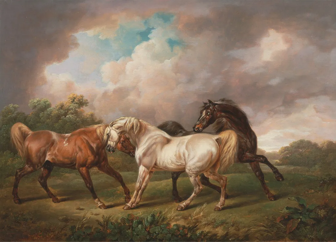 Three Horses In A Stormy Landscape Wall Art by Charles Towne - High-Resolution Digital Print