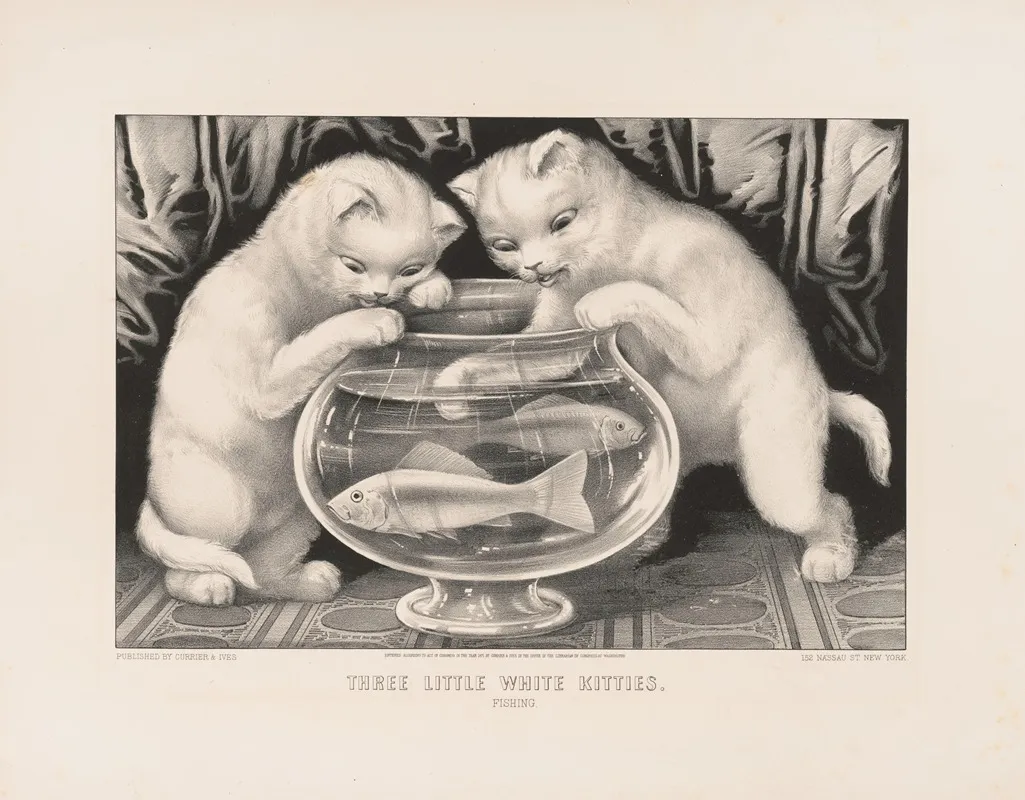 Three Little White Kitties Fishing