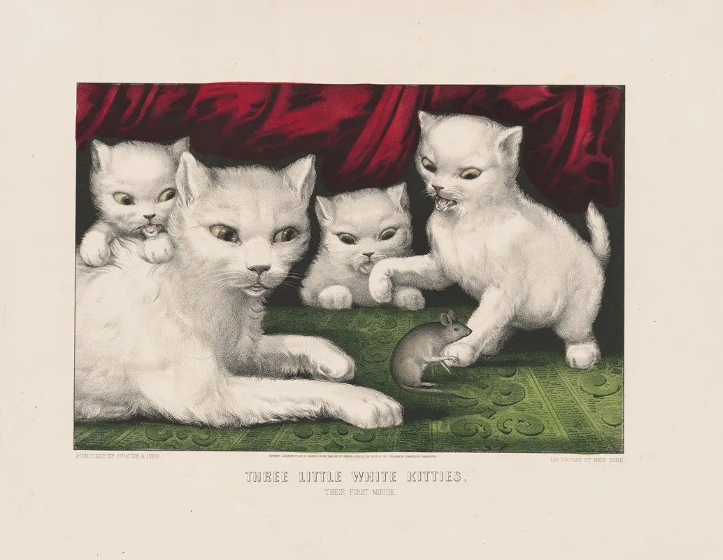 Three Little White Kitties Their First Mouse