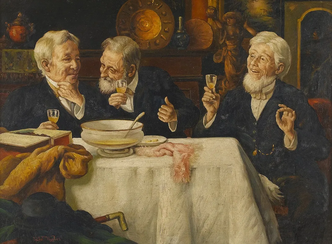 Three Men Dining Wall Art by Talbot Hughes - High-Resolution Digital Print