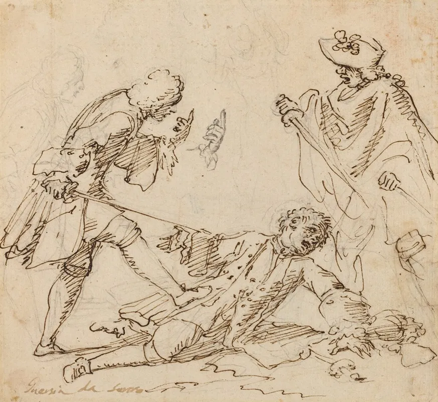 Three Men Fighting