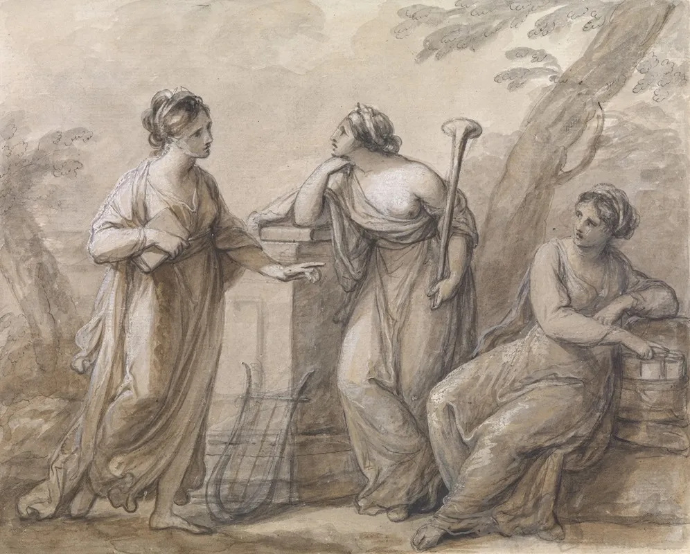 Three Muses In Conversation Wall Art by Angelica Kauffmann - High-Resolution Digital Print