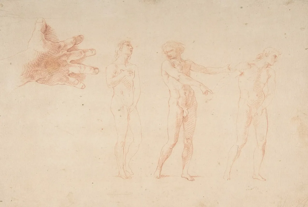 Three Nude Male Figures Study Of The Right Hand Of The Figure On The Left