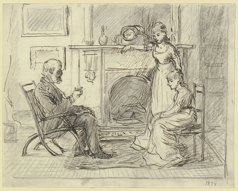 Three People At The Fireplace