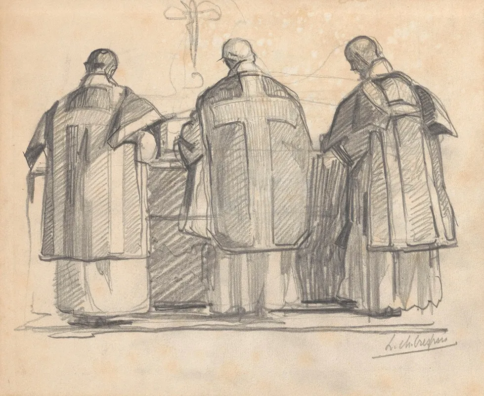 Three Priests In Front Of An Altar Wall Art by Louis-Charles Crespin - High-Resolution Digital Print