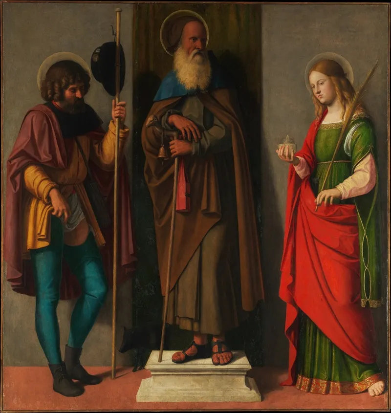 Three Saints Roch Anthony Abbot And Lucy Wall Art by Giovanni Battista Cima da Conegliano - High-Resolution Digital Print