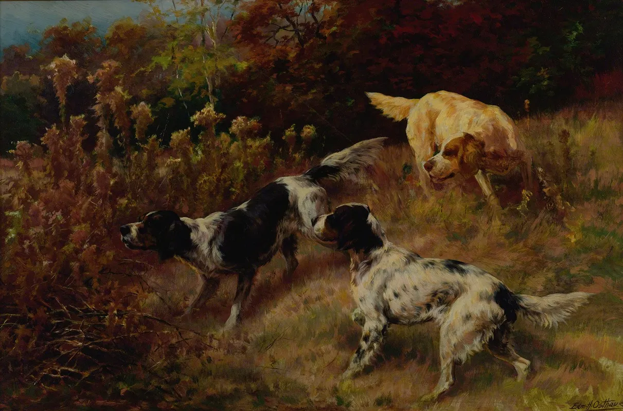 Three Setters On The Hunt Wall Art by Edmund Henry Osthaus - High-Resolution Digital Print