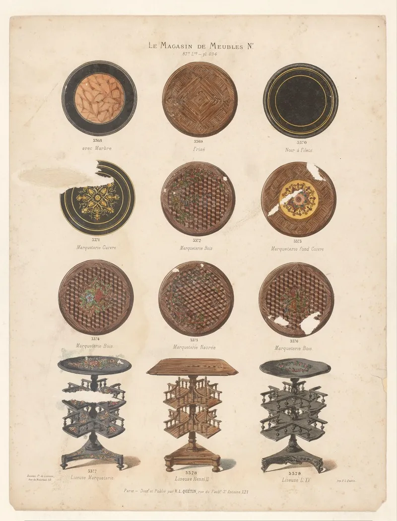Three Small Book Tables And Nine Table Tops With Inlay Work Wall Art by Victor Léon Michel Quétin - High-Resolution Digital Print